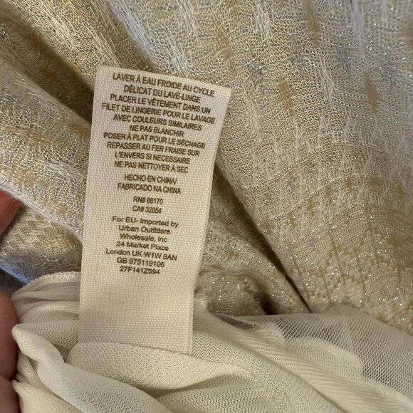 Free People Size Medium Beaded Embroidered Lace Mini Dress Dainty Lace Beige - Picture 7 of 13